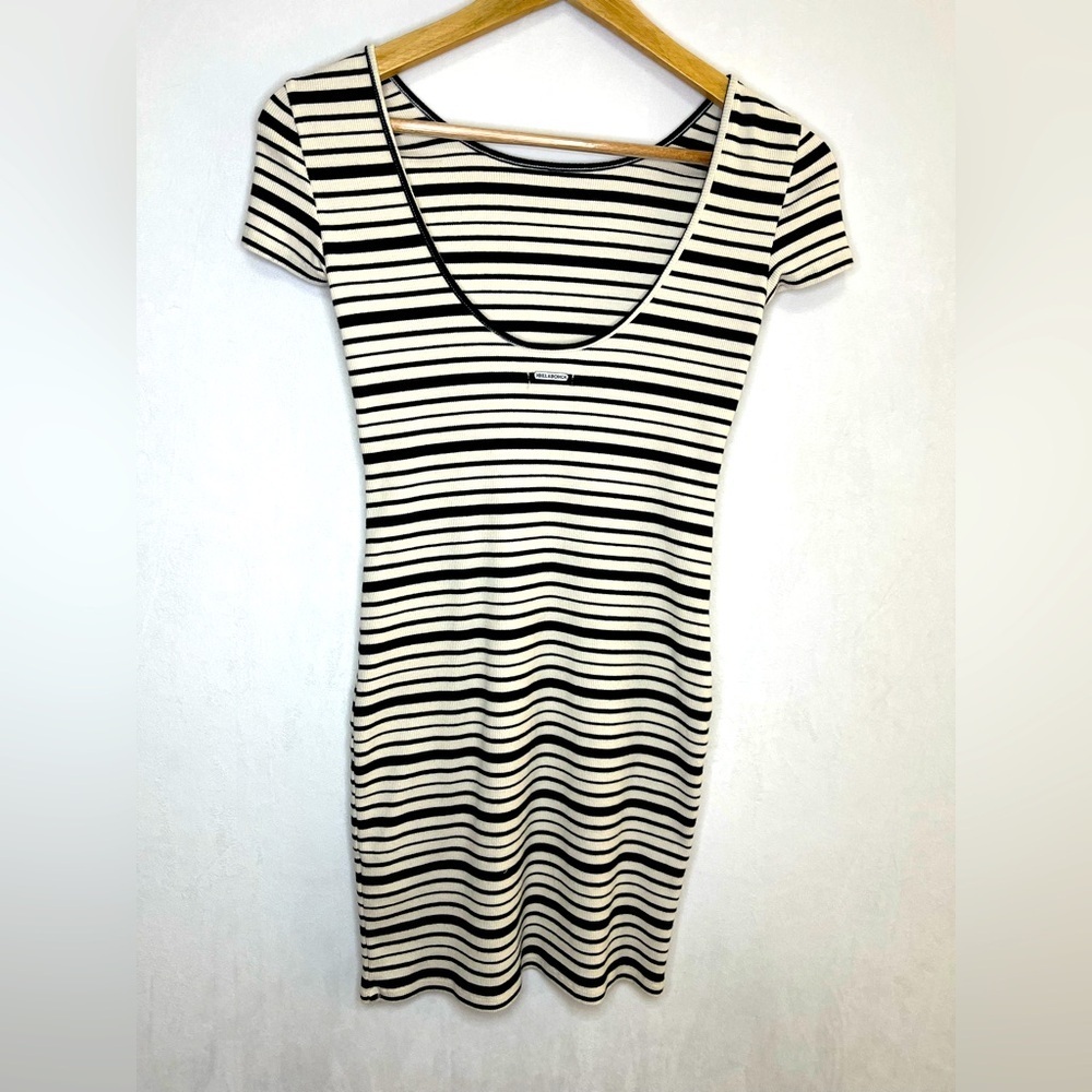 Billabong Women Black White Stripe Bodycon Surfcore Mini Dress Y2K Coastal Sz S - Picture 3 of 6
